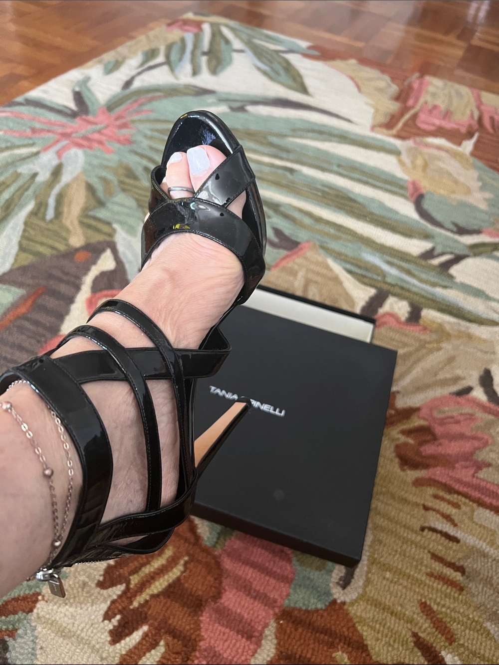 Tania Spinelli Black Patent Strappy High Heel Sandals